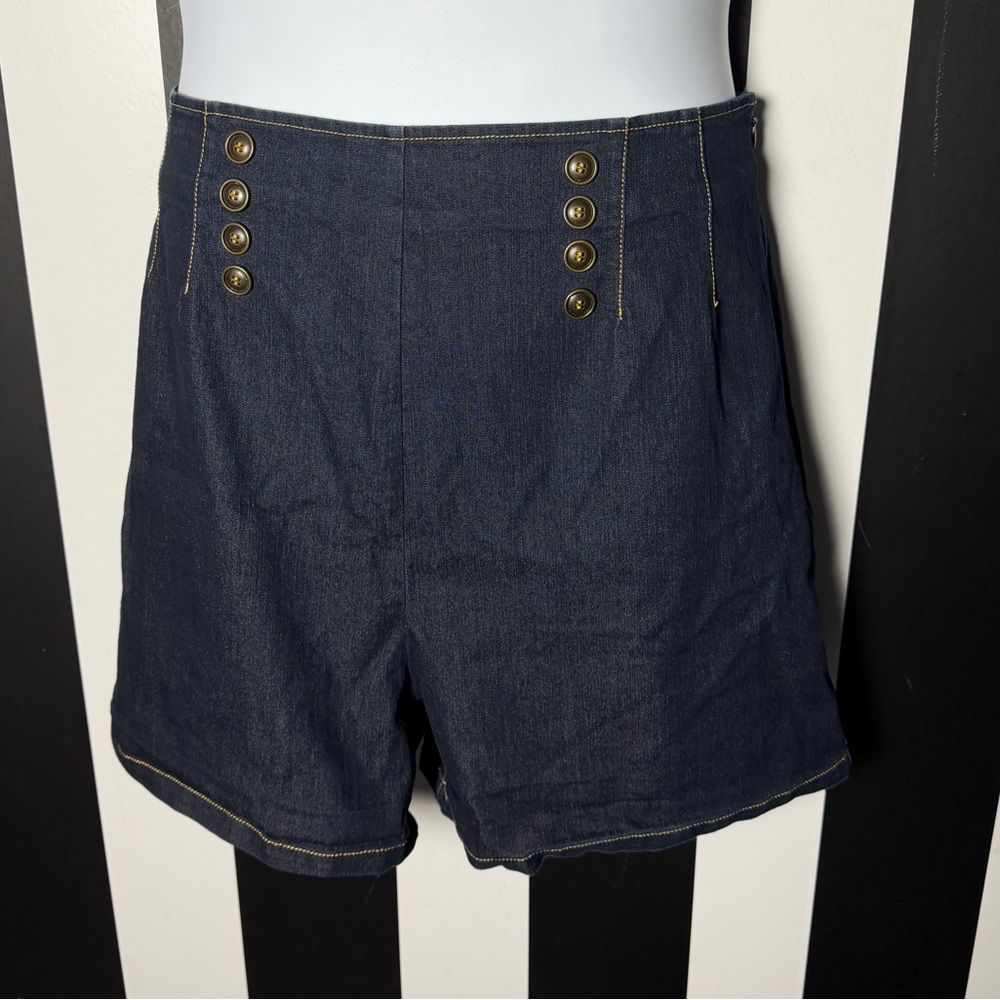 Stunning ModCloth High-Rise Plus Size Navy Denim Pinup Sailor Shorts - SZ 1X